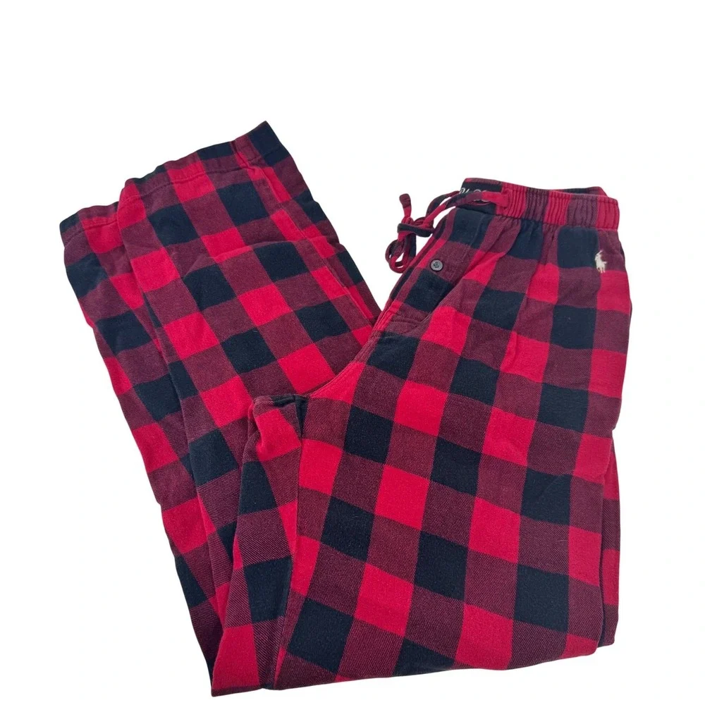 Polo Ralph Lauren Mens Pajama Pants Red Black Buffalo Plaid Size‎ S Cotton